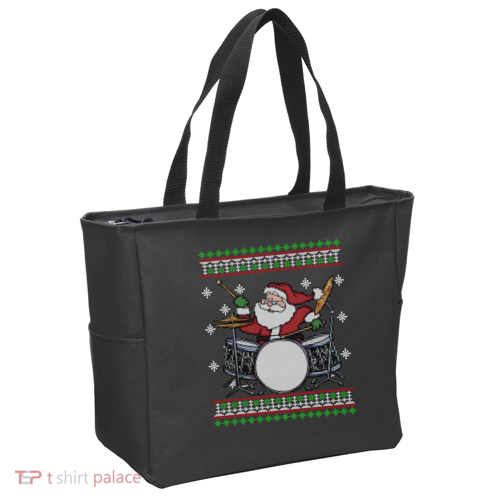Drummer Ugly Christmas Sweater Santa Claus Playing Gift Tote Bag