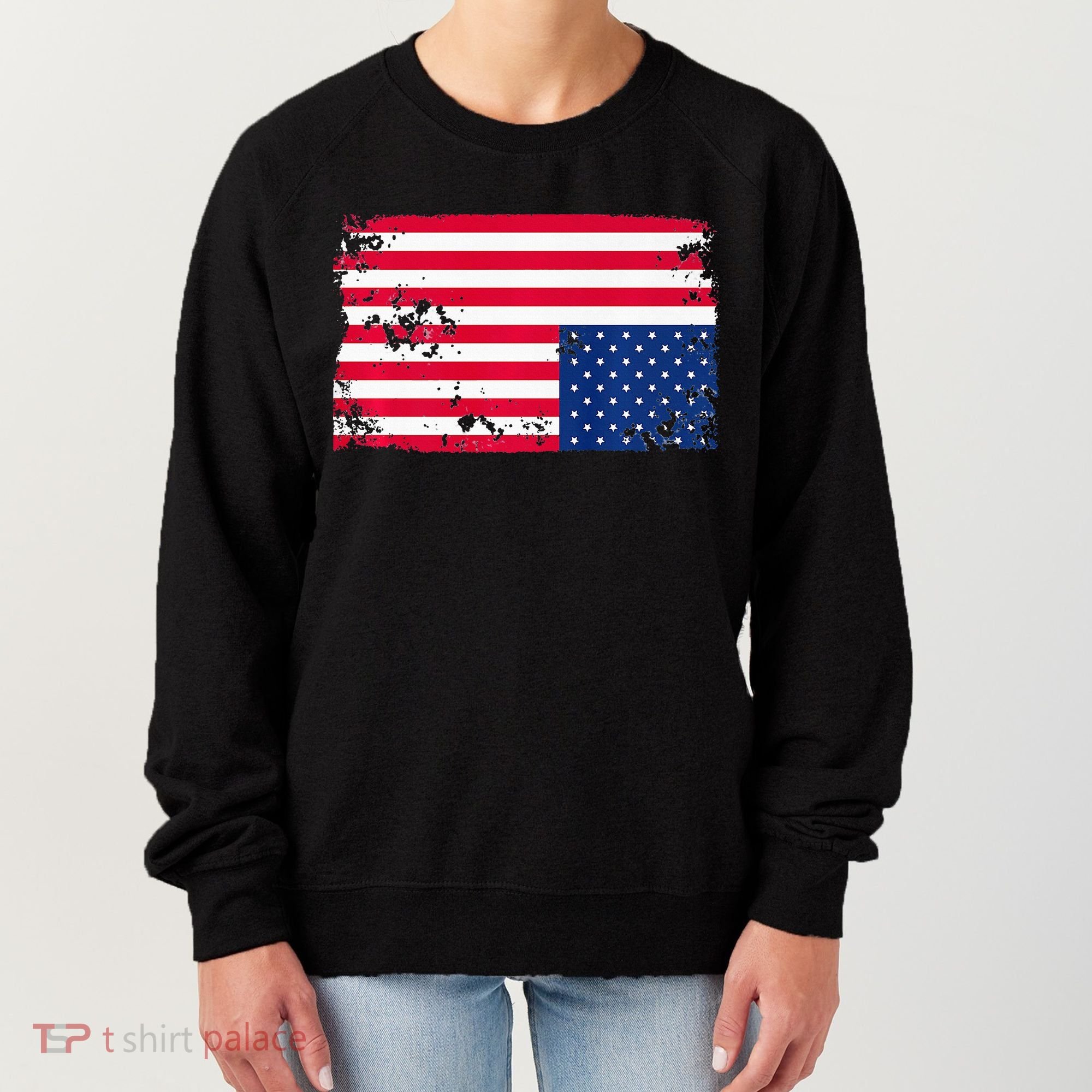 Distress Upside Down American Flag Women's Sweatshirt