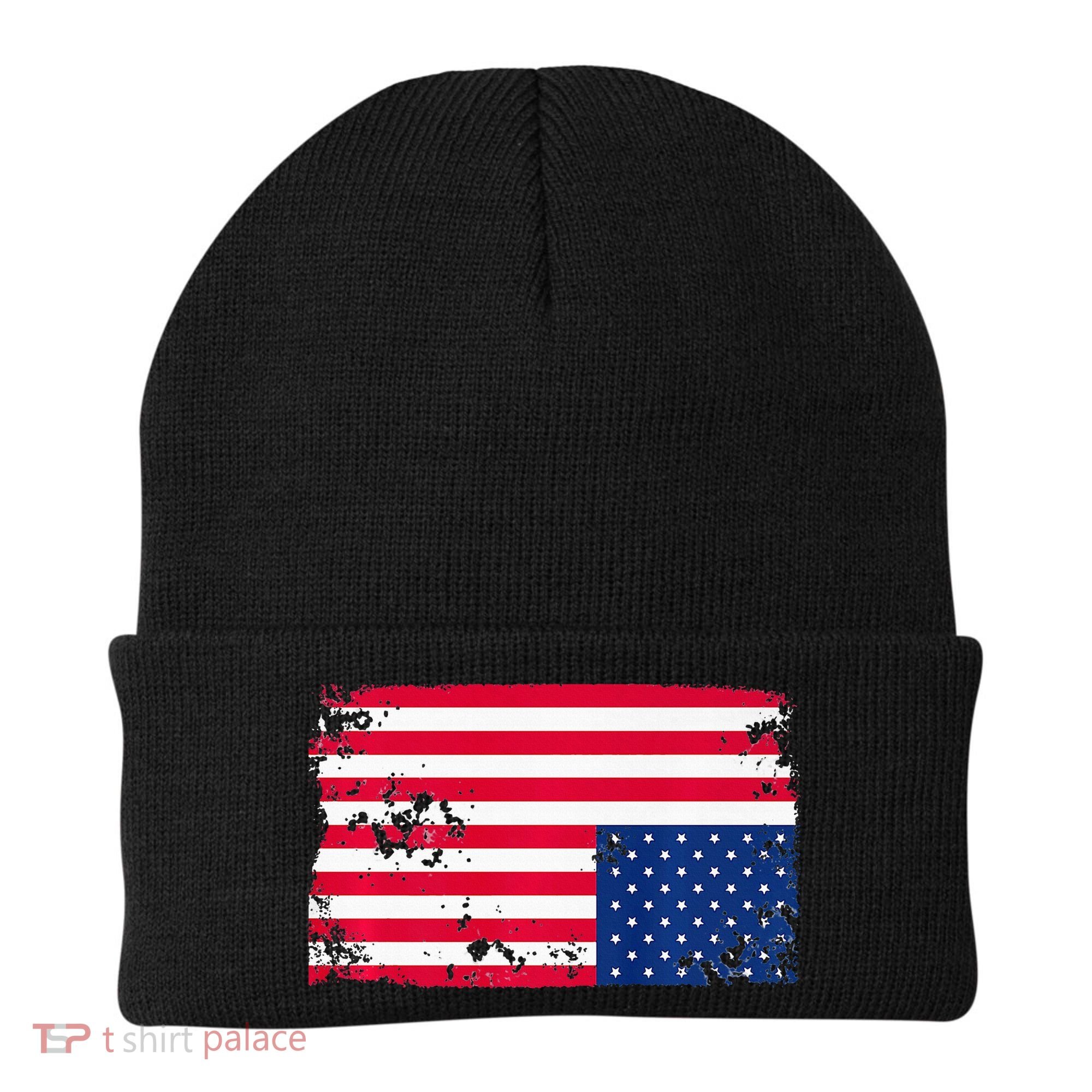 Distress Upside Down American Flag Beanie