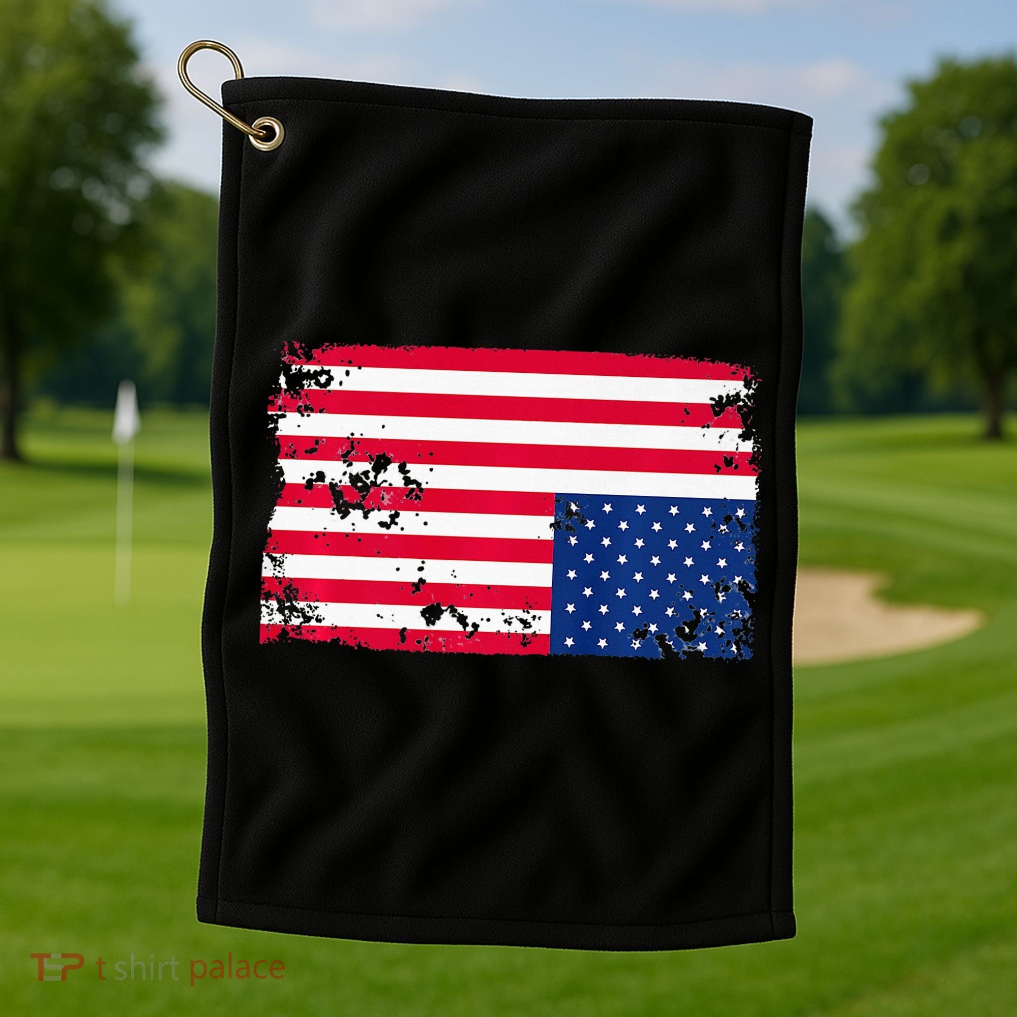 Distress Upside Down American Flag Golf Towel
