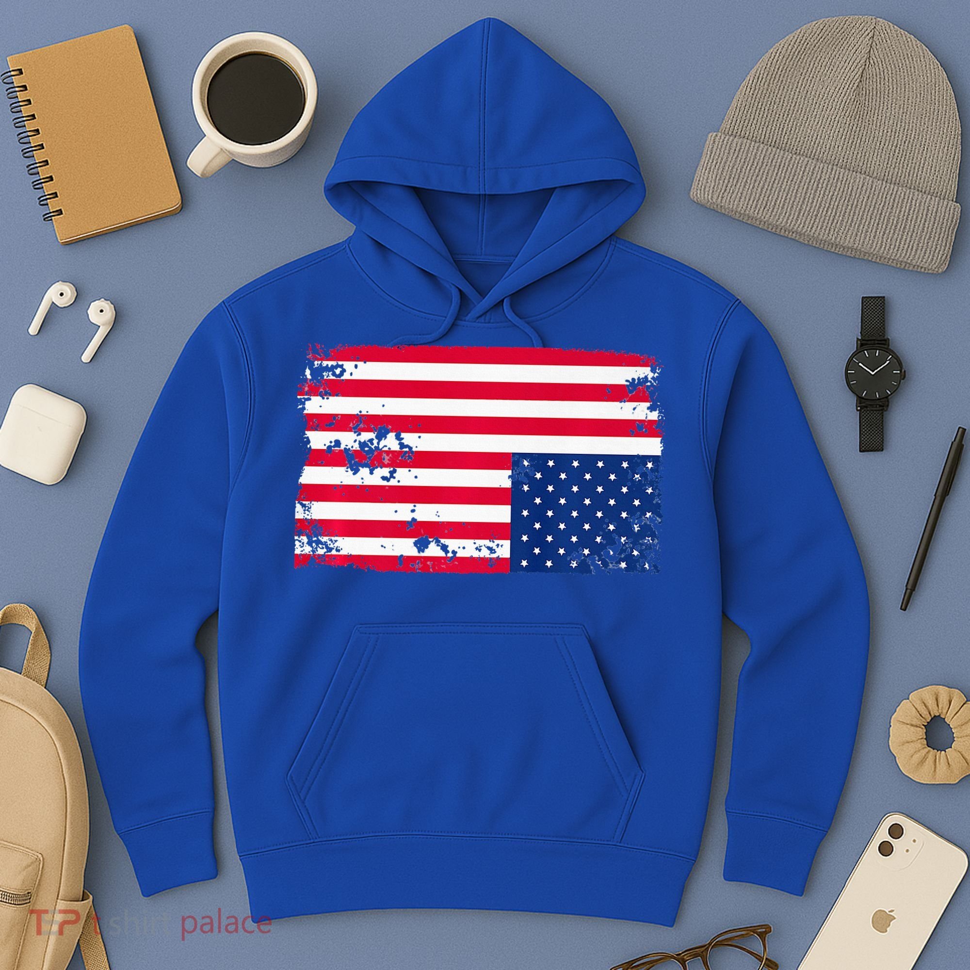 Distress Upside Down American Flag Hoodie