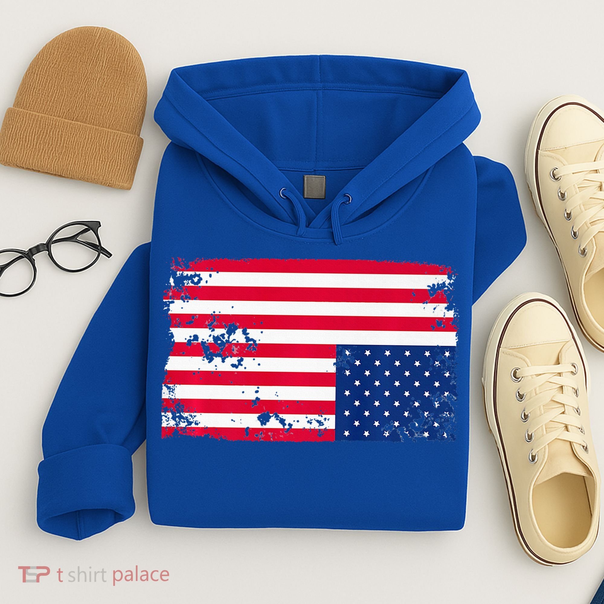 Distress Upside Down American Flag Hoodie