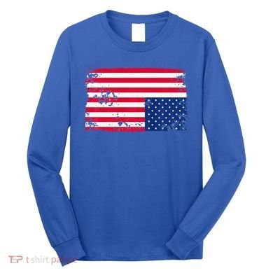 Distress Upside Down American Flag Long Sleeve Shirt