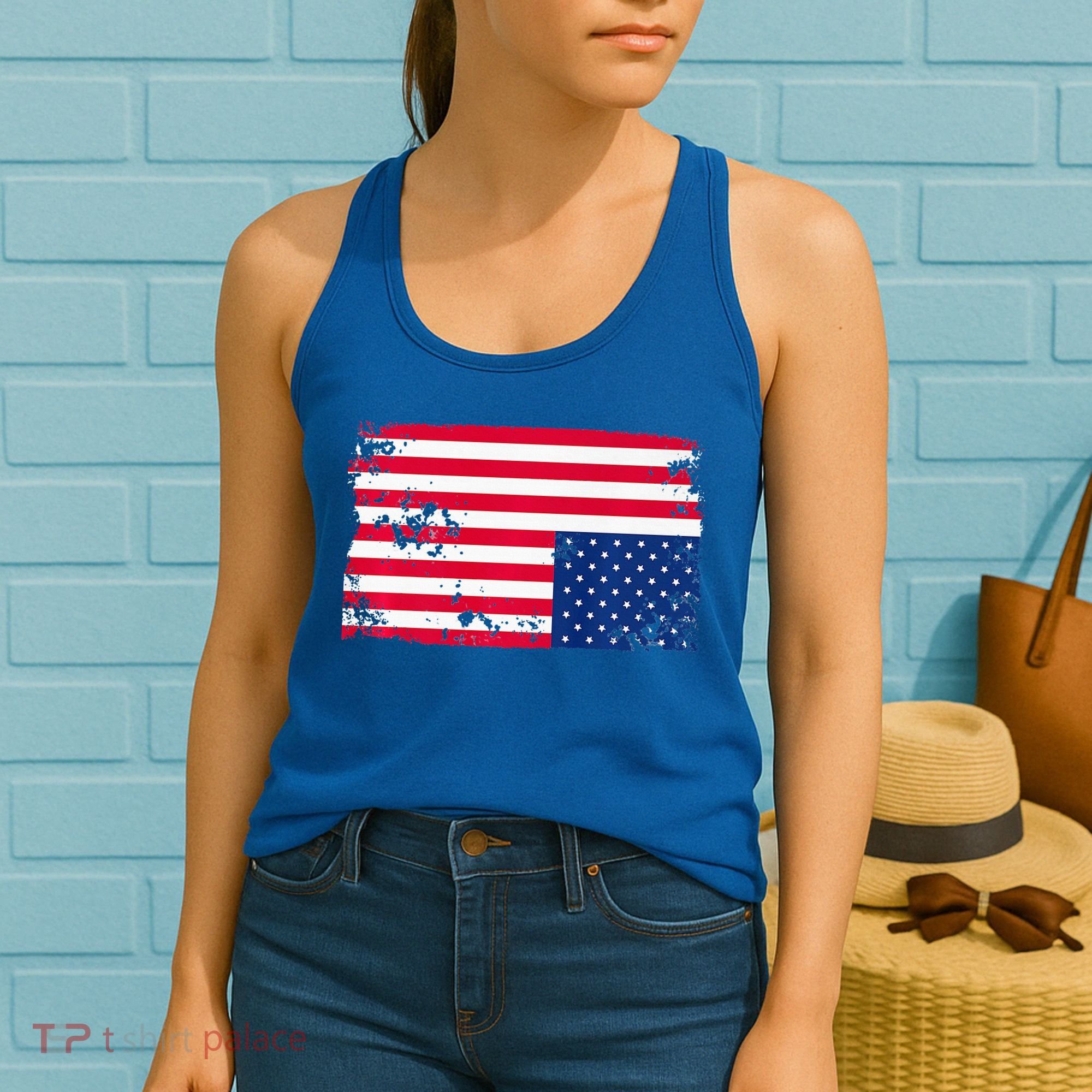 Distress Upside Down American Flag Women's Tank Top