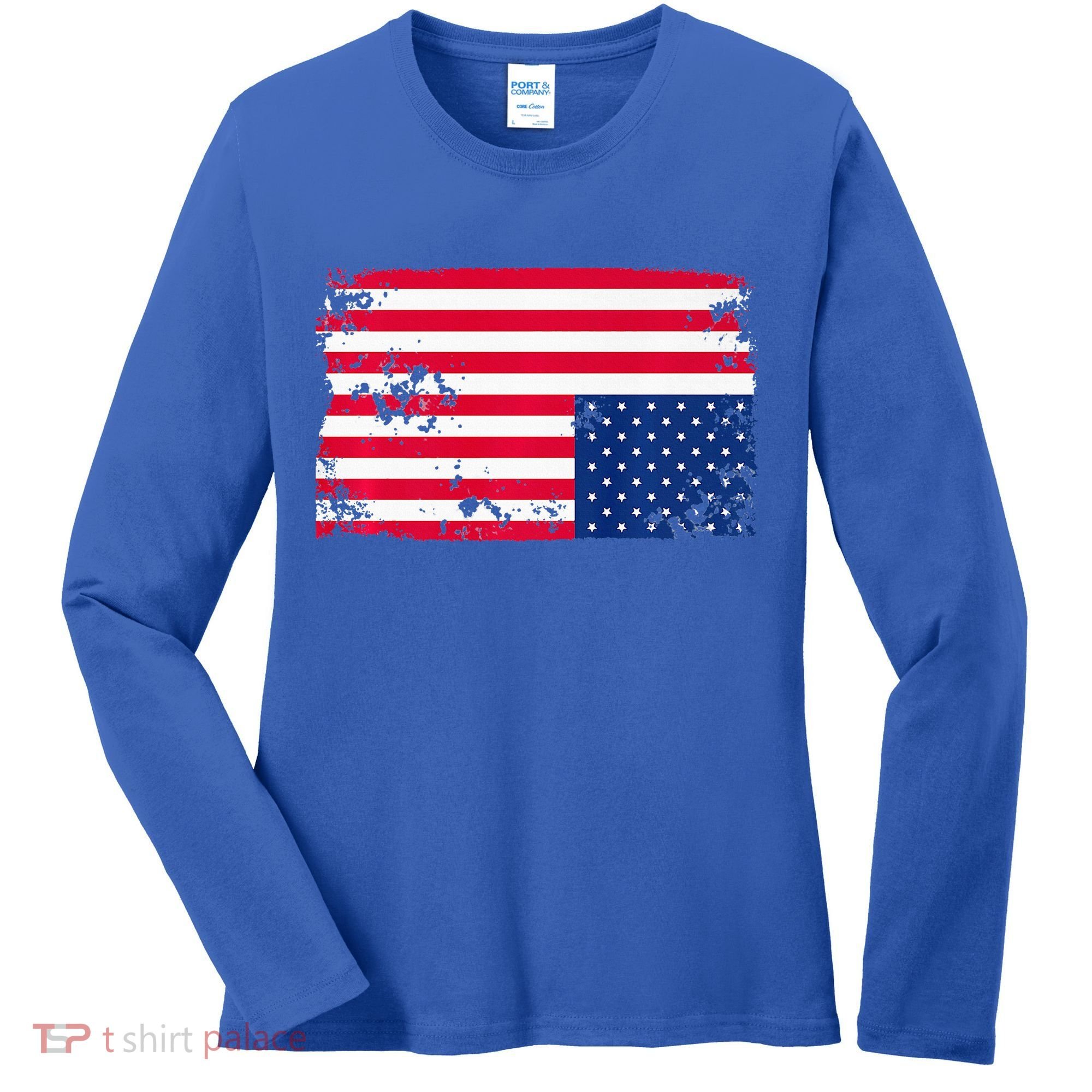 Distress Upside Down American Flag Women's Long Sleeve Shirt