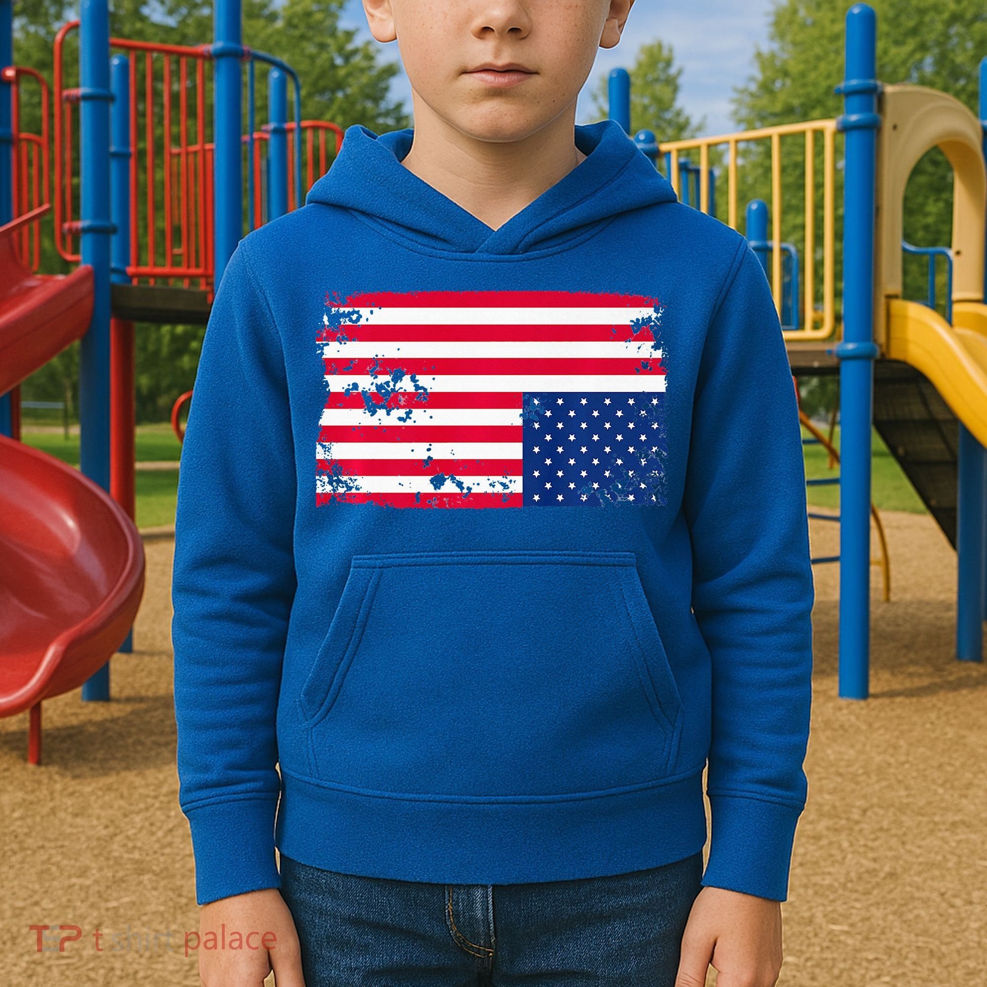 Distress Upside Down American Flag Kids Hoodie