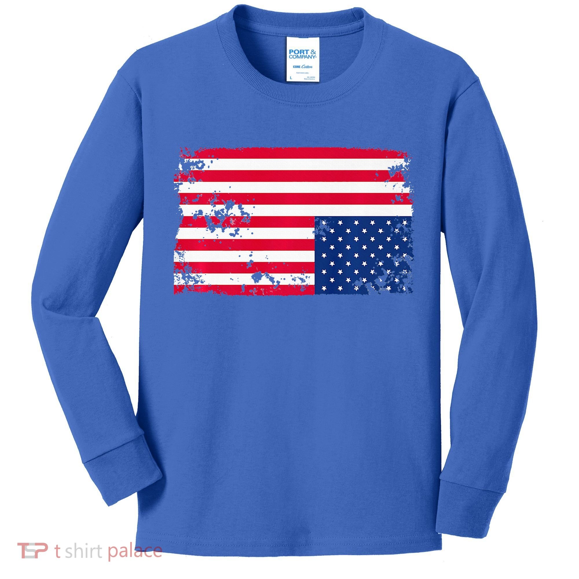 Distress Upside Down American Flag Kids Long Sleeve Shirt