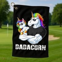 Dadacorn Unicorn Dad and Baby Christmas Papa Gift Golf Towel thumb 1