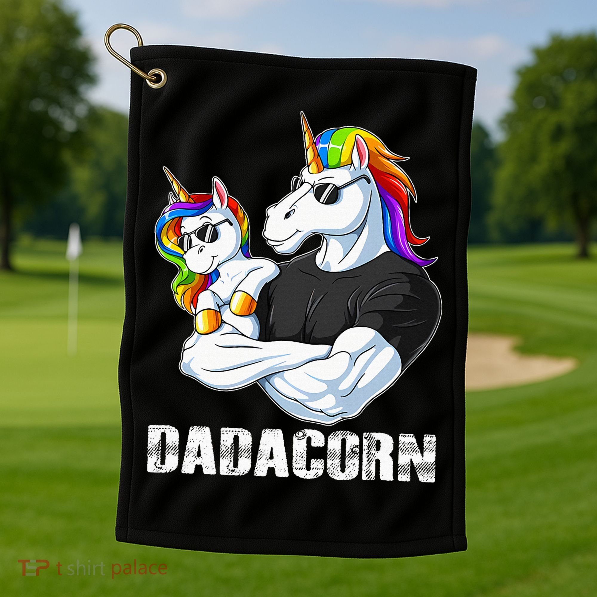 Dadacorn Unicorn Dad and Baby Christmas Papa Gift Golf Towel