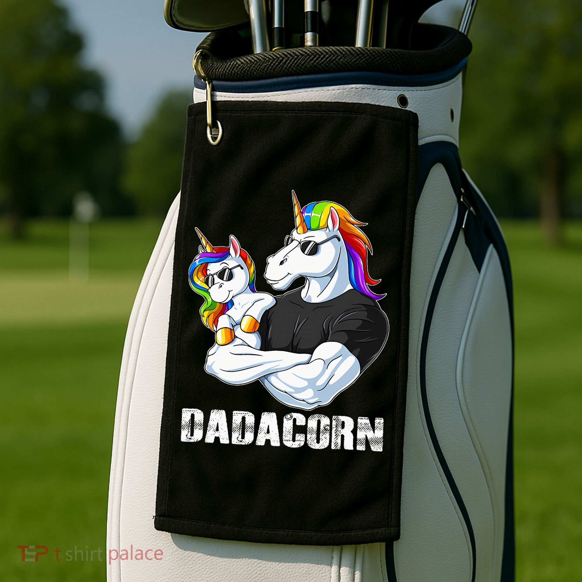 Dadacorn Unicorn Dad and Baby Christmas Papa Gift Golf Towel