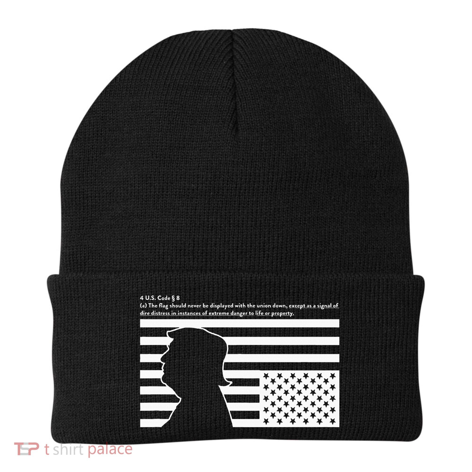 Distress Upside Down Flag Code Usa Save America Beanie