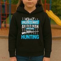 Don't Under Estimate An Old Man Who Loves Hunting Kids Hoodie thumb 3