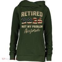Distressed USA Flag Retired 2026 Not My Problem Anymore Womens Funnel Neck Pullover Hood thumb 0