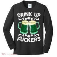 Drink Up Fuckers Funny St Patricks Day Beer Lover Bitches Kids Long Sleeve Shirt thumb 0