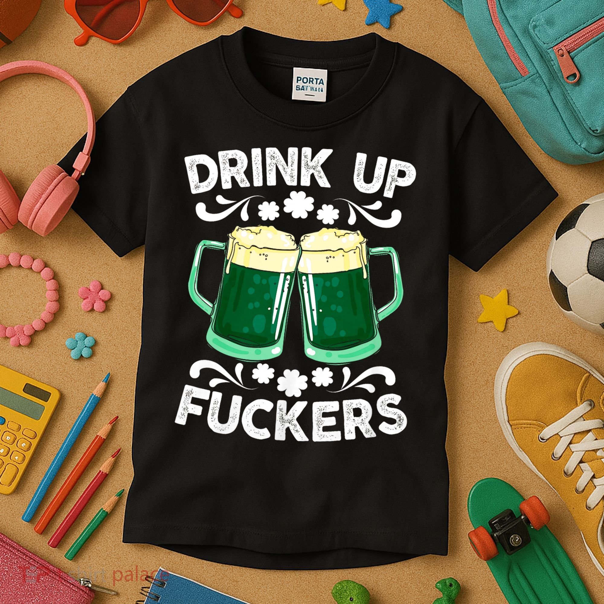 Drink Up Fuckers Funny St Patricks Day Beer Lover Bitches Kids T-Shirt