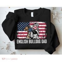 Distressed USA Flag English Bulldog Dad Fathers Day Sweatshirt thumb 2