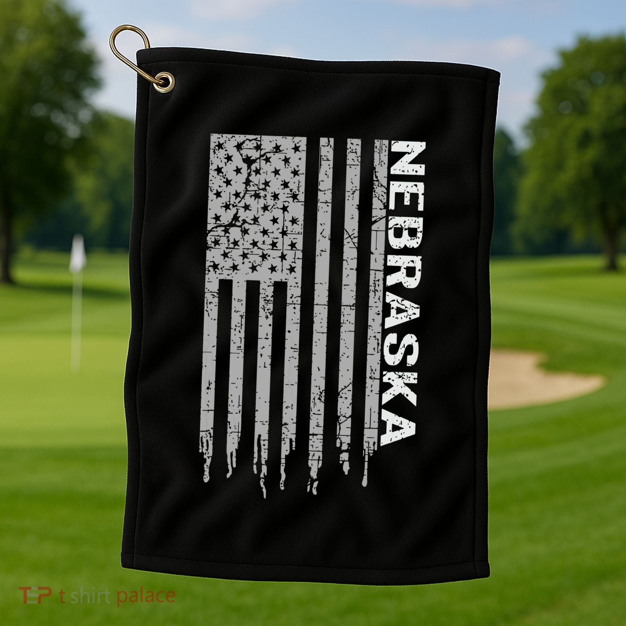 Distressed Usa Flag Patriotic American From Nebraska Golf Towel