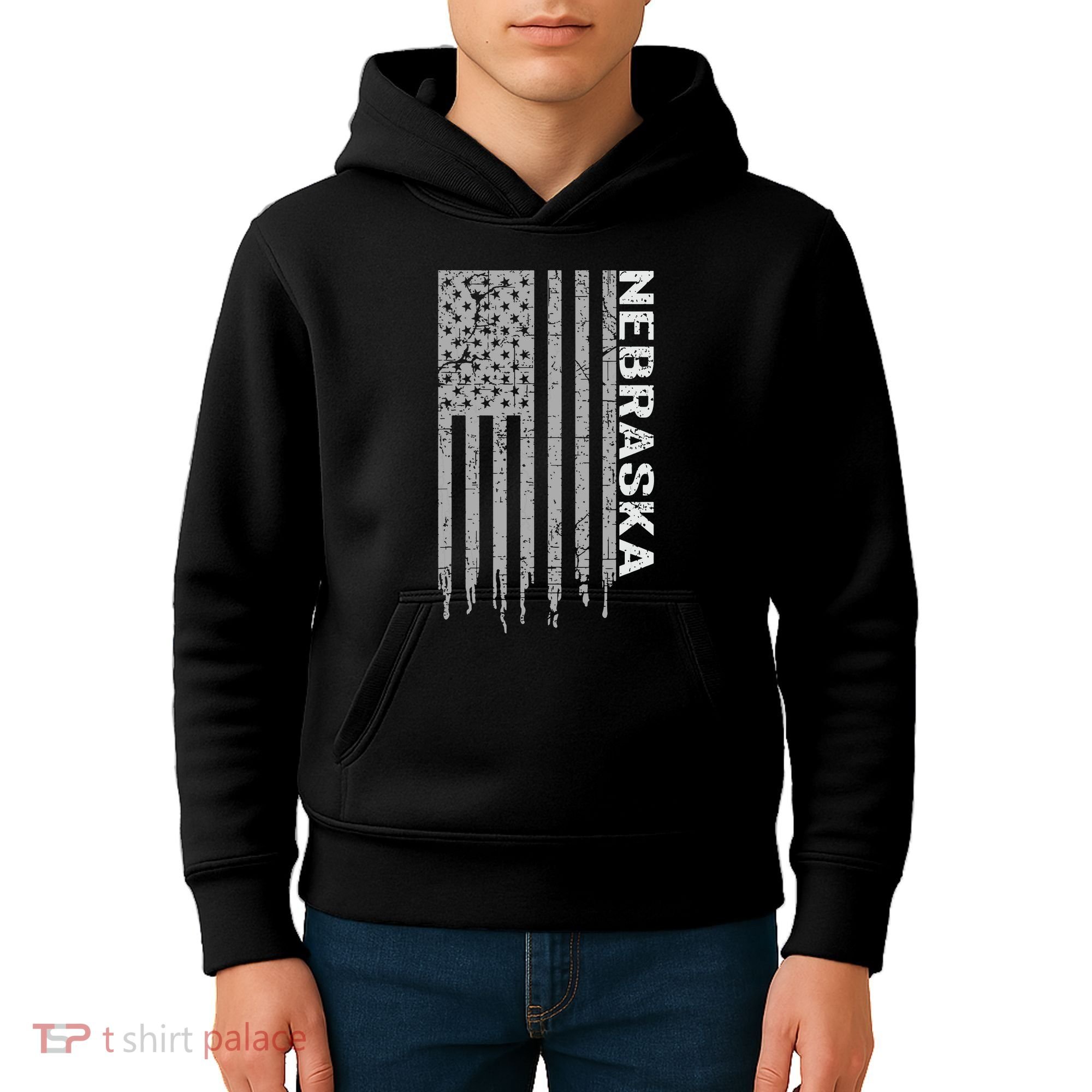 Distressed Usa Flag Patriotic American From Nebraska Kids Hoodie