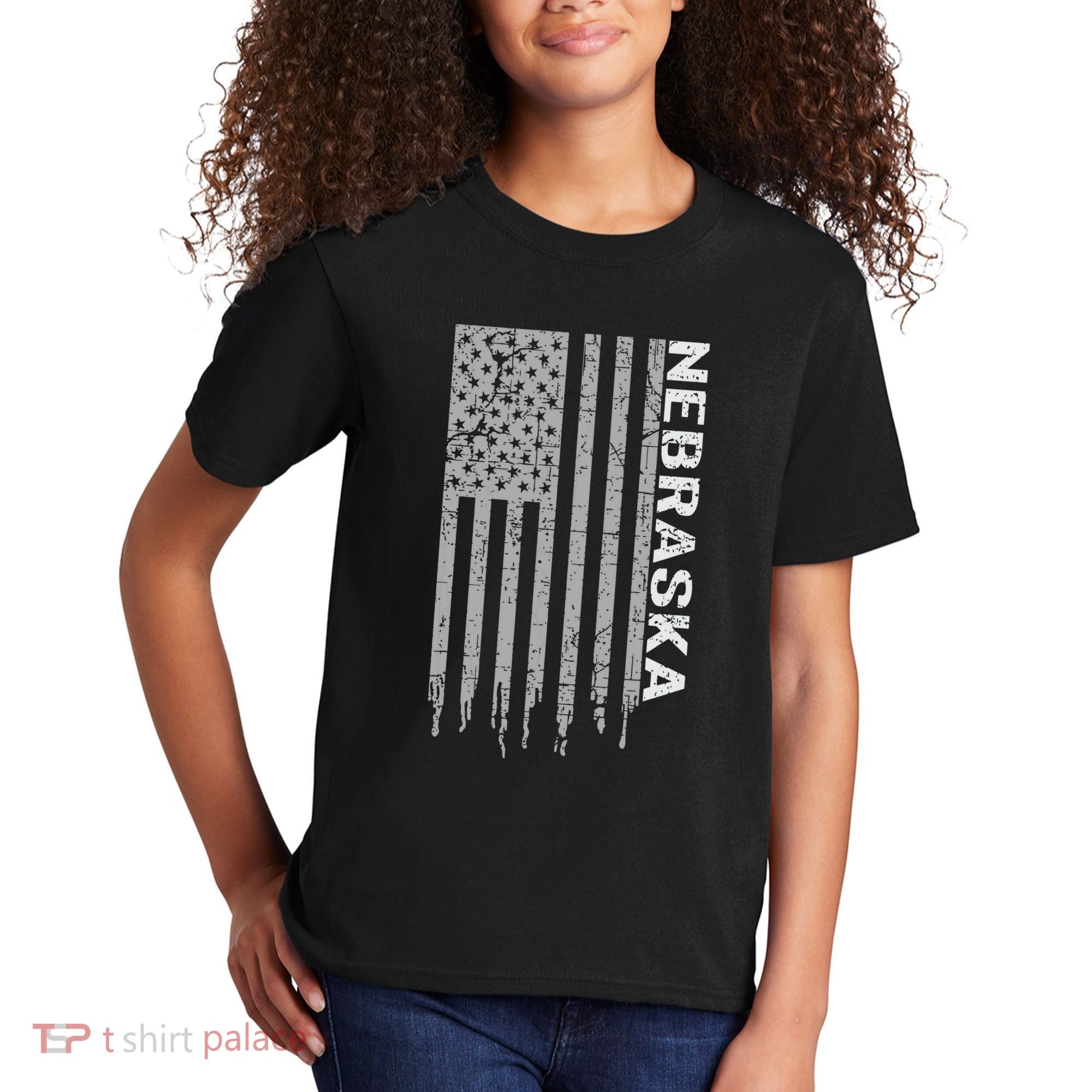 Distressed Usa Flag Patriotic American From Nebraska Kids T-Shirt