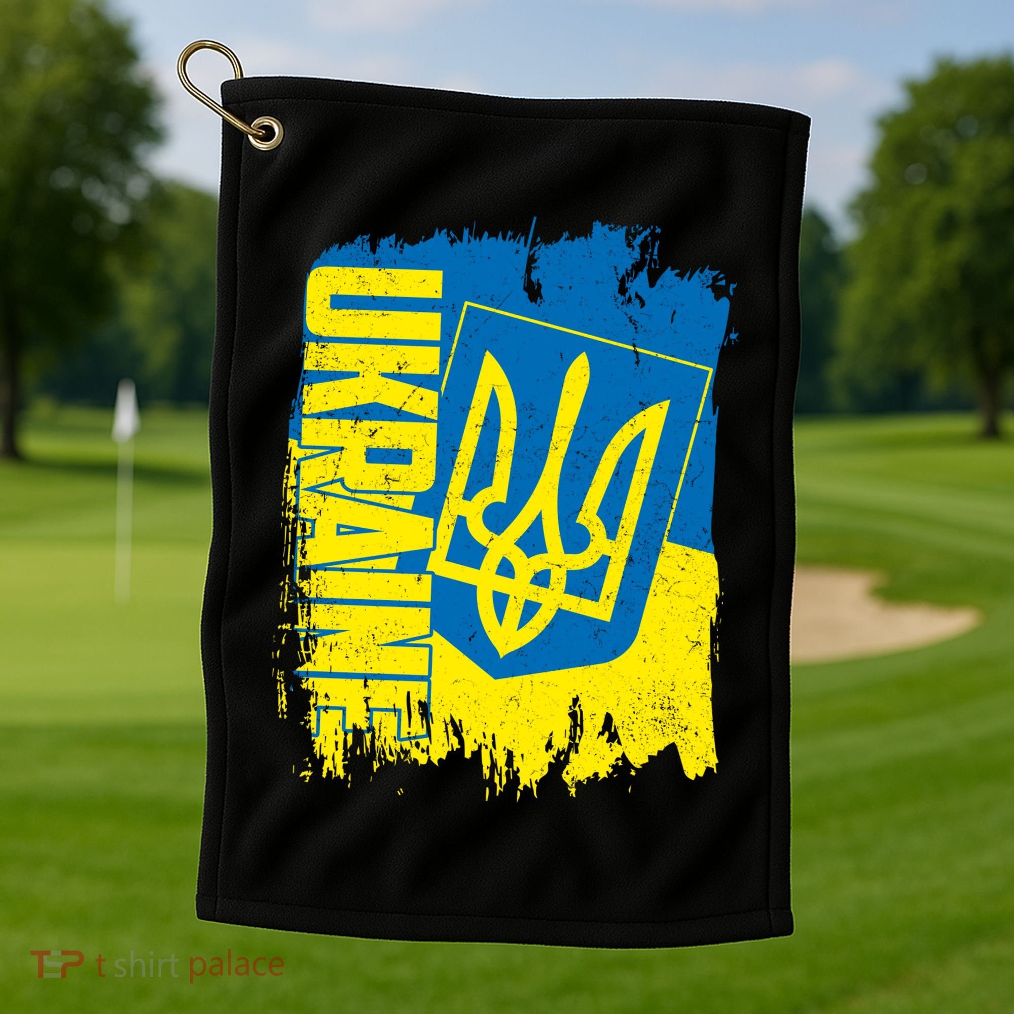 Distressed Ukraine Flag Stand With Support Ukraine Golf Towel