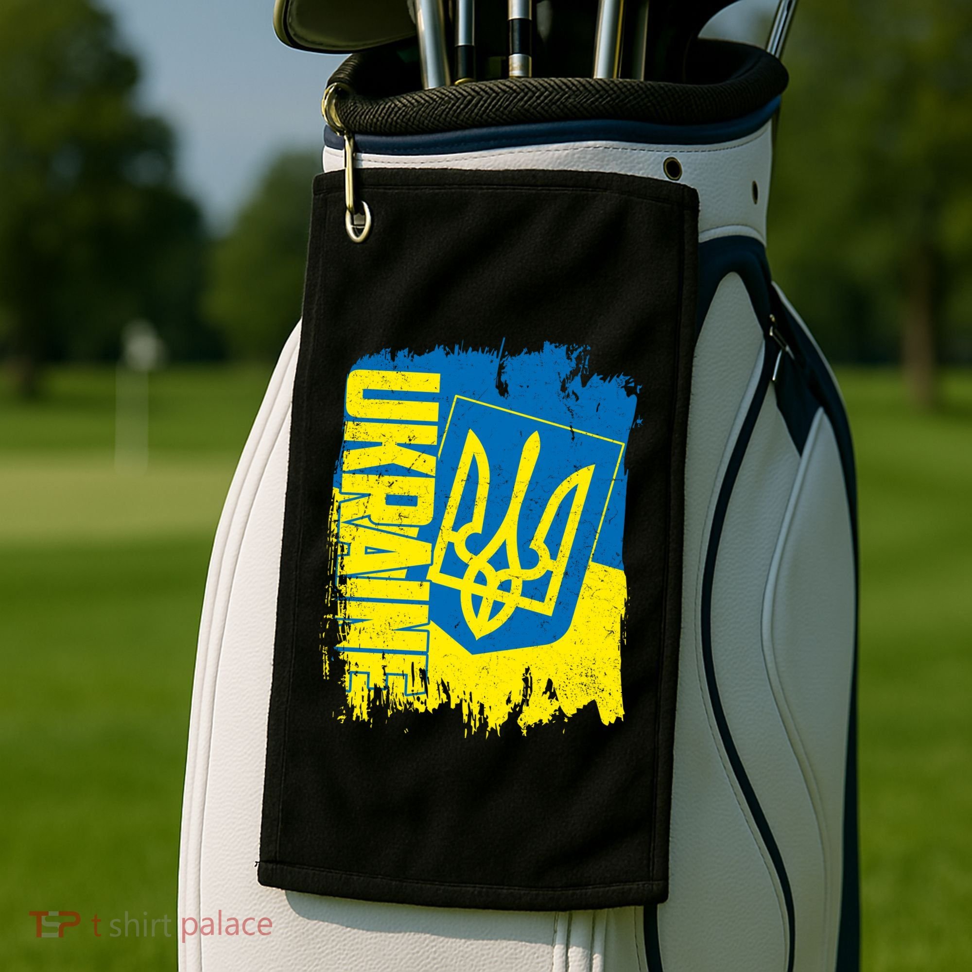 Distressed Ukraine Flag Stand With Support Ukraine Golf Towel