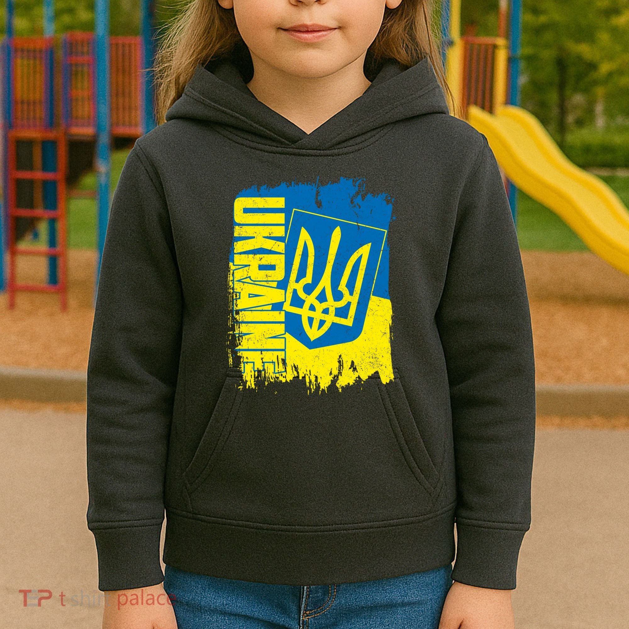 Distressed Ukraine Flag Stand With Support Ukraine Kids Hoodie