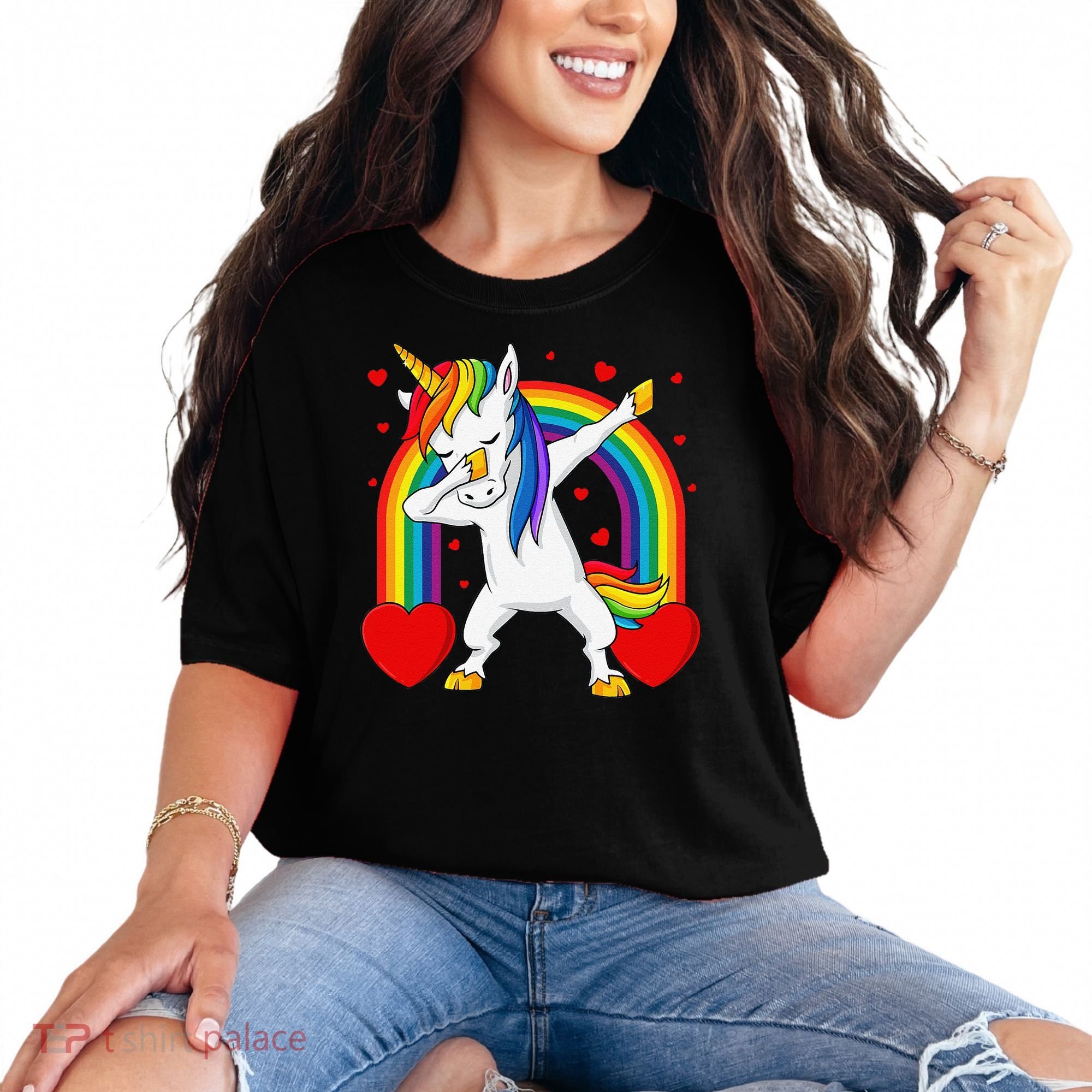 Dabbing Unicorn Hearts Rainbow Valentine's Day Comfort Colors T-Shirt