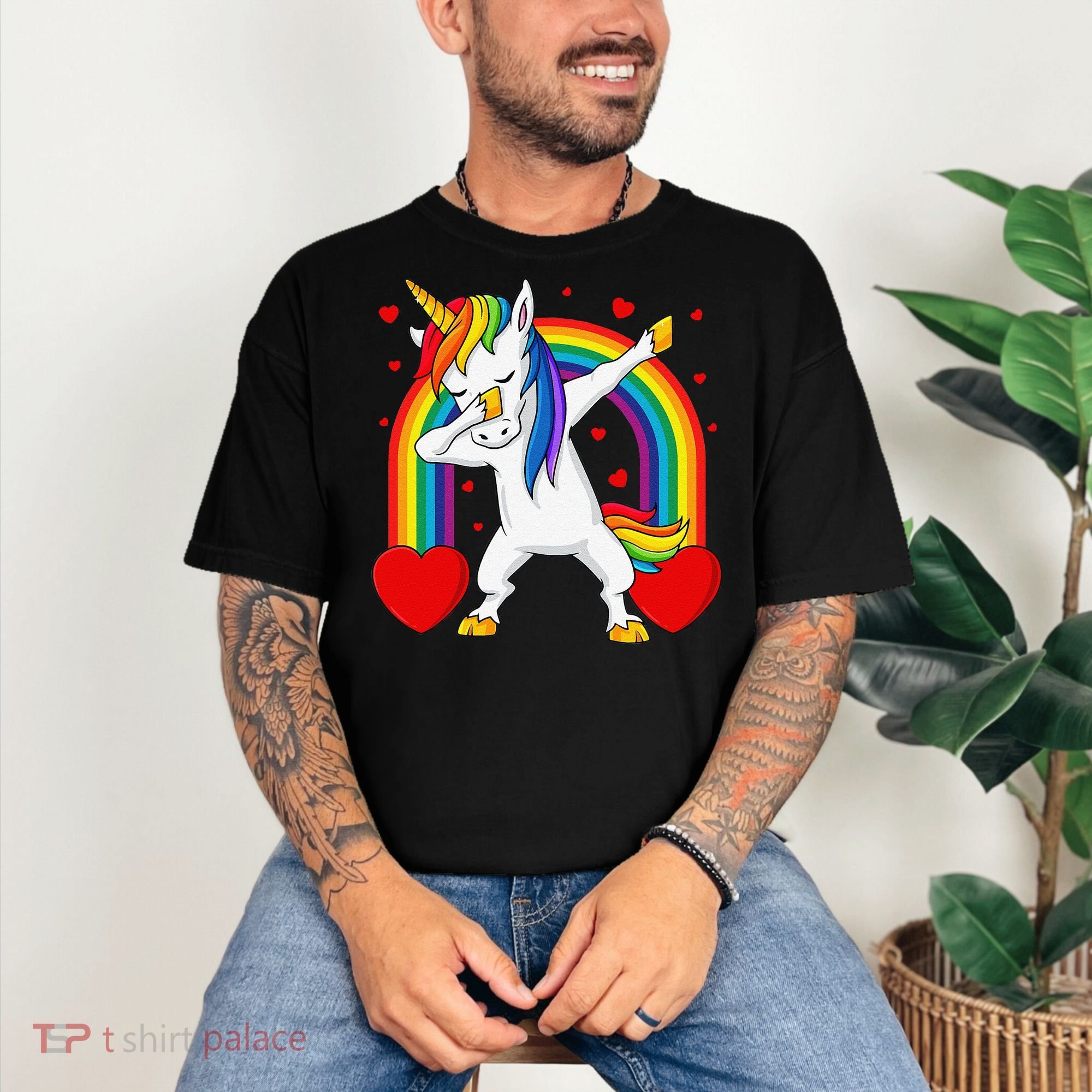 Dabbing Unicorn Hearts Rainbow Valentine's Day Comfort Colors T-Shirt