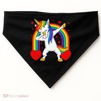 Dabbing Unicorn Hearts Rainbow Valentine's Day USA-Made Doggie Bandana thumb 0