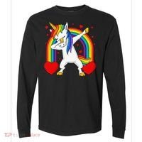 Dabbing Unicorn Hearts Rainbow Valentine's Day Comfort Colors Heavyweight Long Sleeve T-Shirt thumb 0