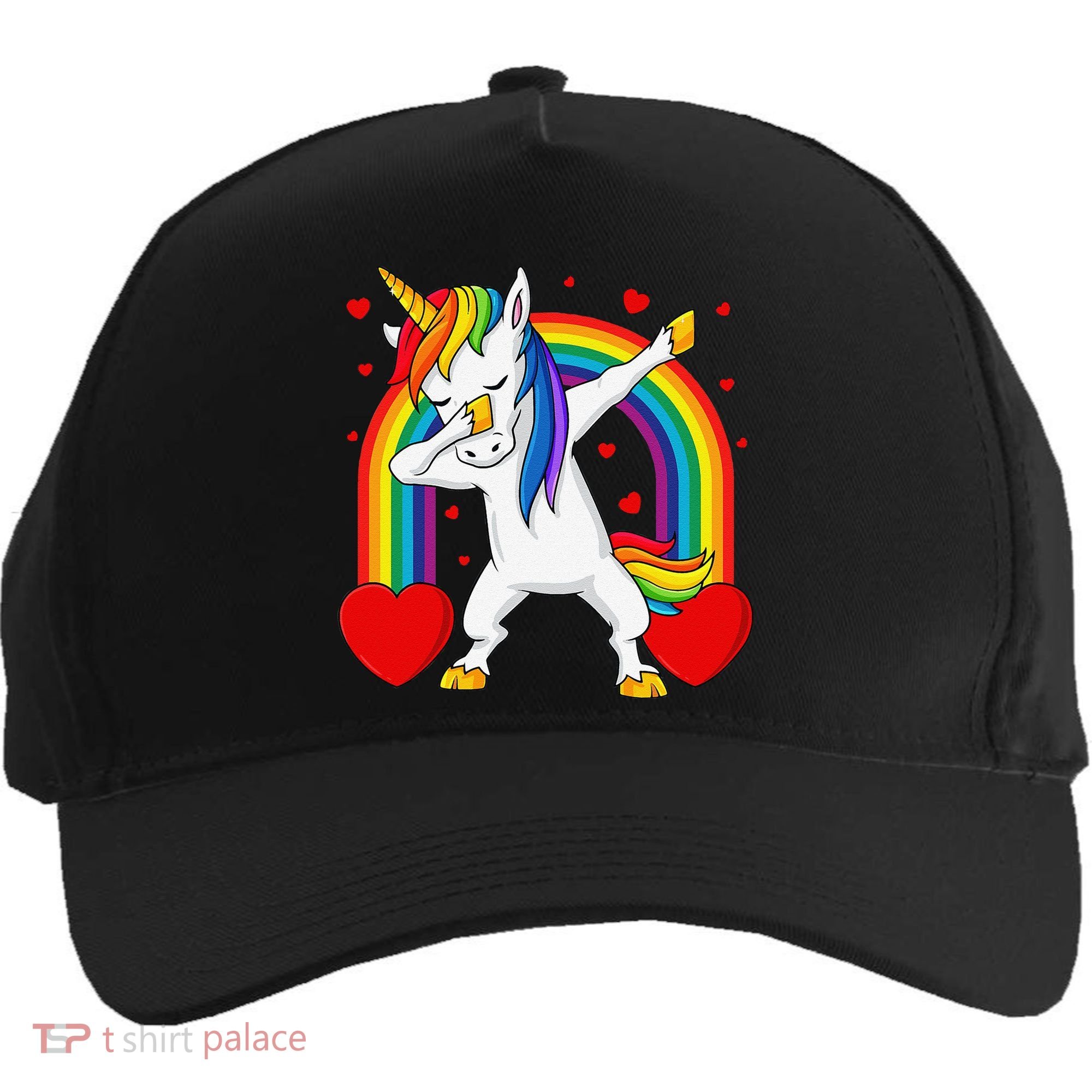 Dabbing Unicorn Hearts Rainbow Valentine's Day Five-Panel Snapback Cap