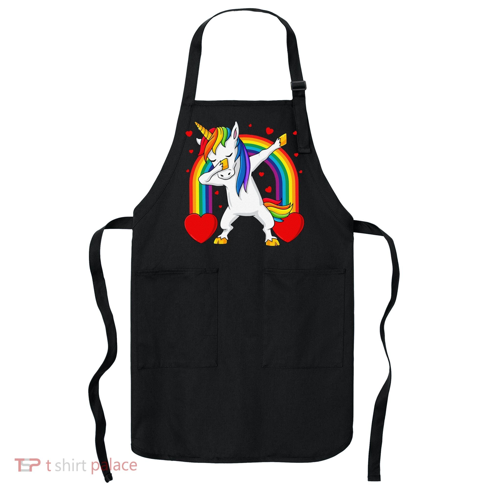 Dabbing Unicorn Hearts Rainbow Valentine's Day Apron