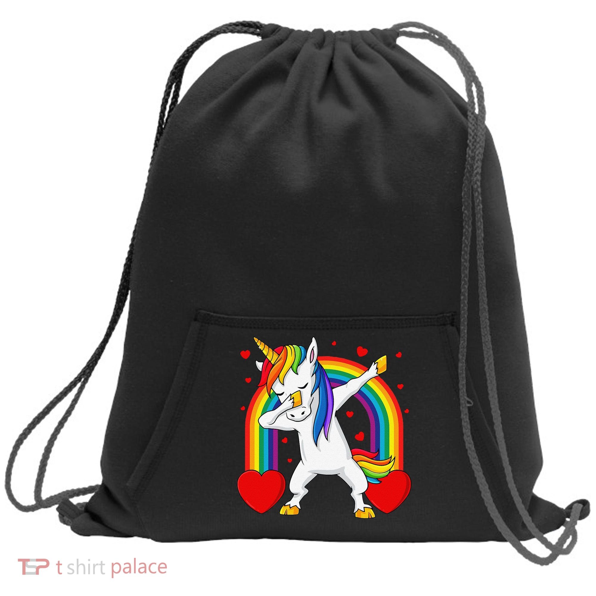 Dabbing Unicorn Hearts Rainbow Valentine's Day Sweatshirt Cinch Pack Bag