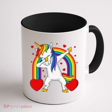 Dabbing Unicorn Hearts Rainbow Valentine's Day Coffee Mug back