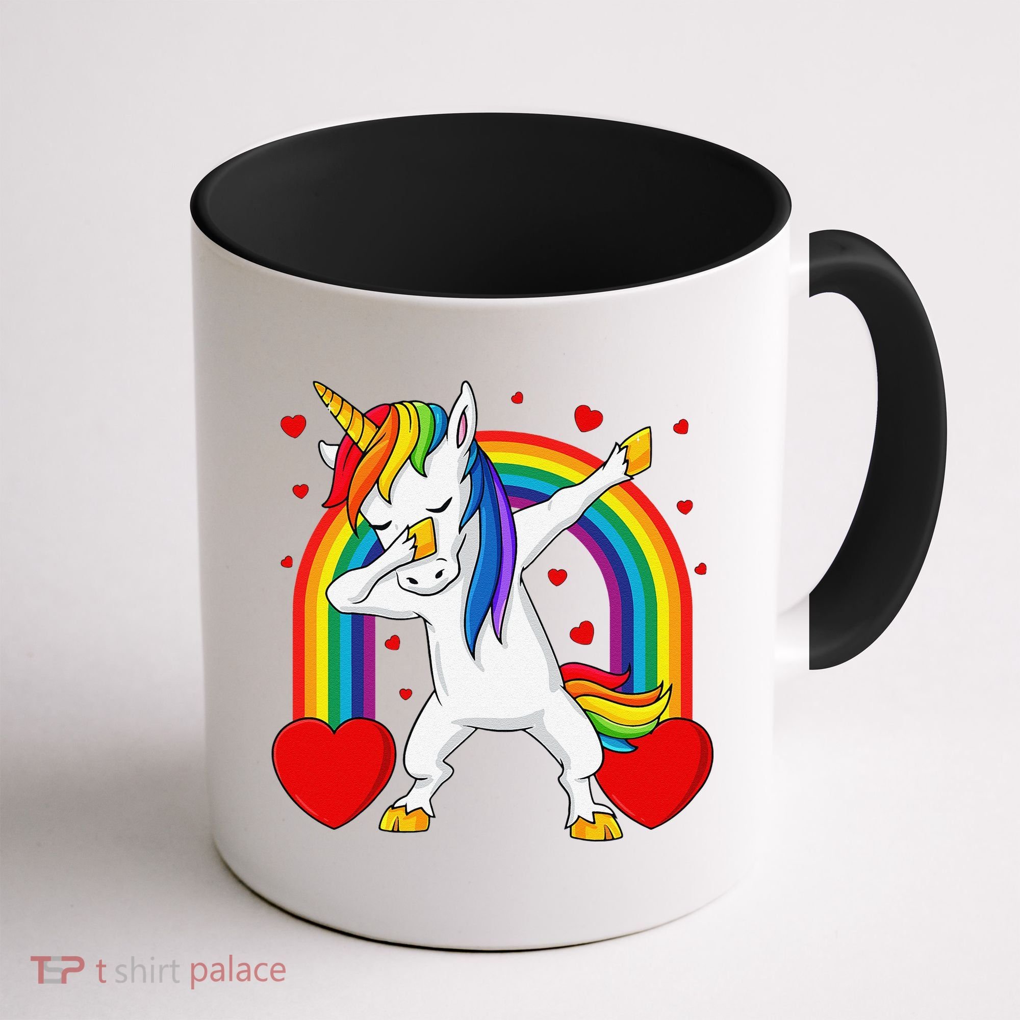 Dabbing Unicorn Hearts Rainbow Valentine's Day Coffee Mug