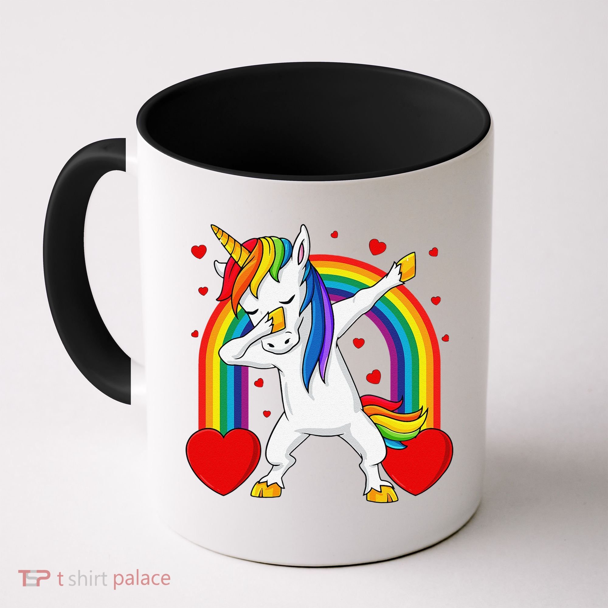 Dabbing Unicorn Hearts Rainbow Valentine's Day Coffee Mug