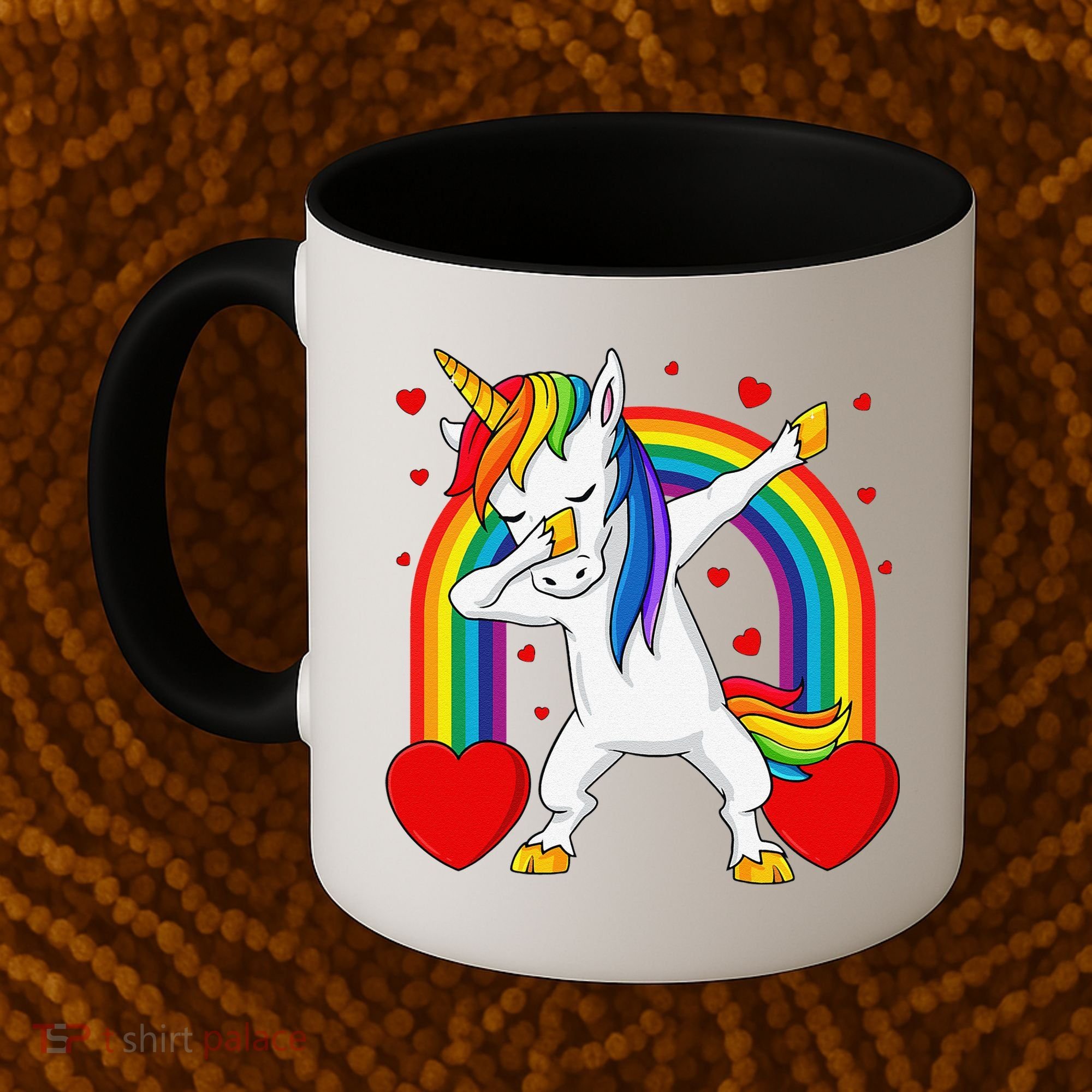 Dabbing Unicorn Hearts Rainbow Valentine's Day Coffee Mug