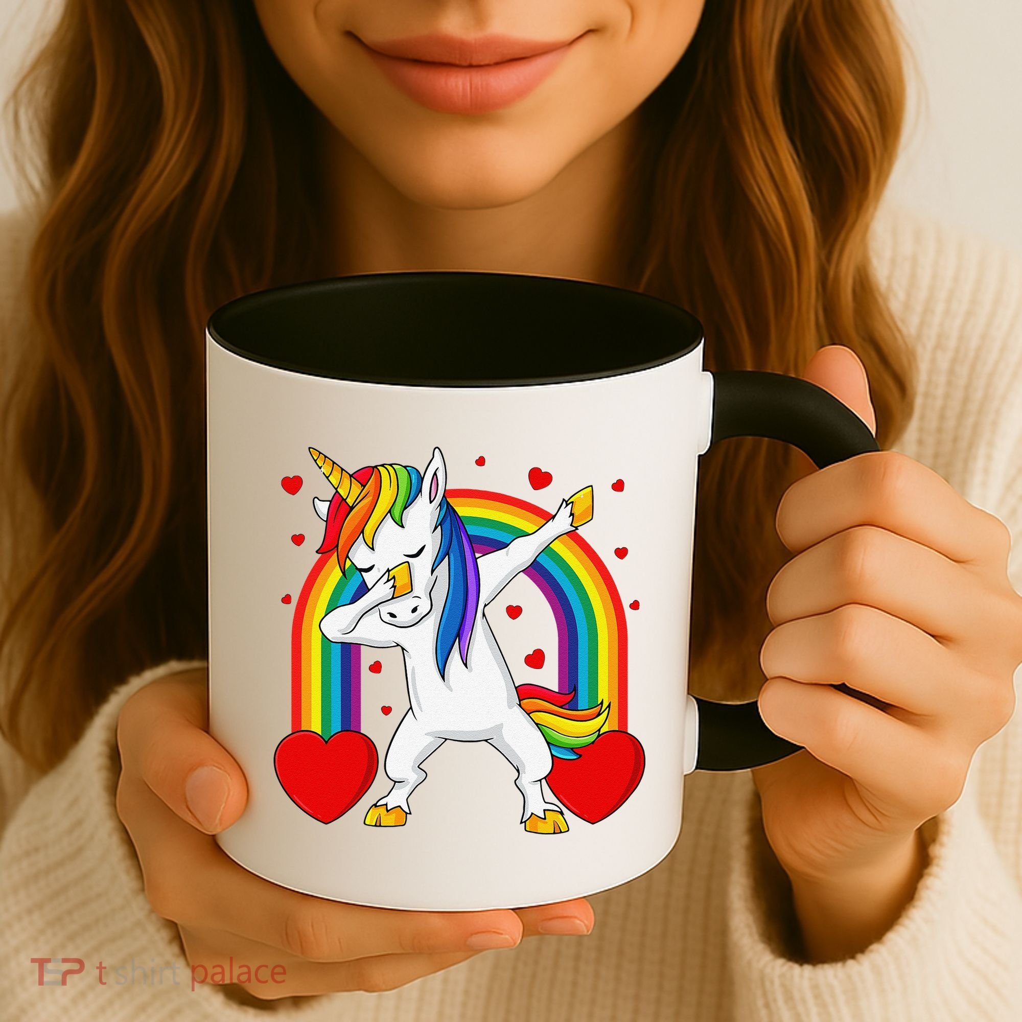 Dabbing Unicorn Hearts Rainbow Valentine's Day Coffee Mug