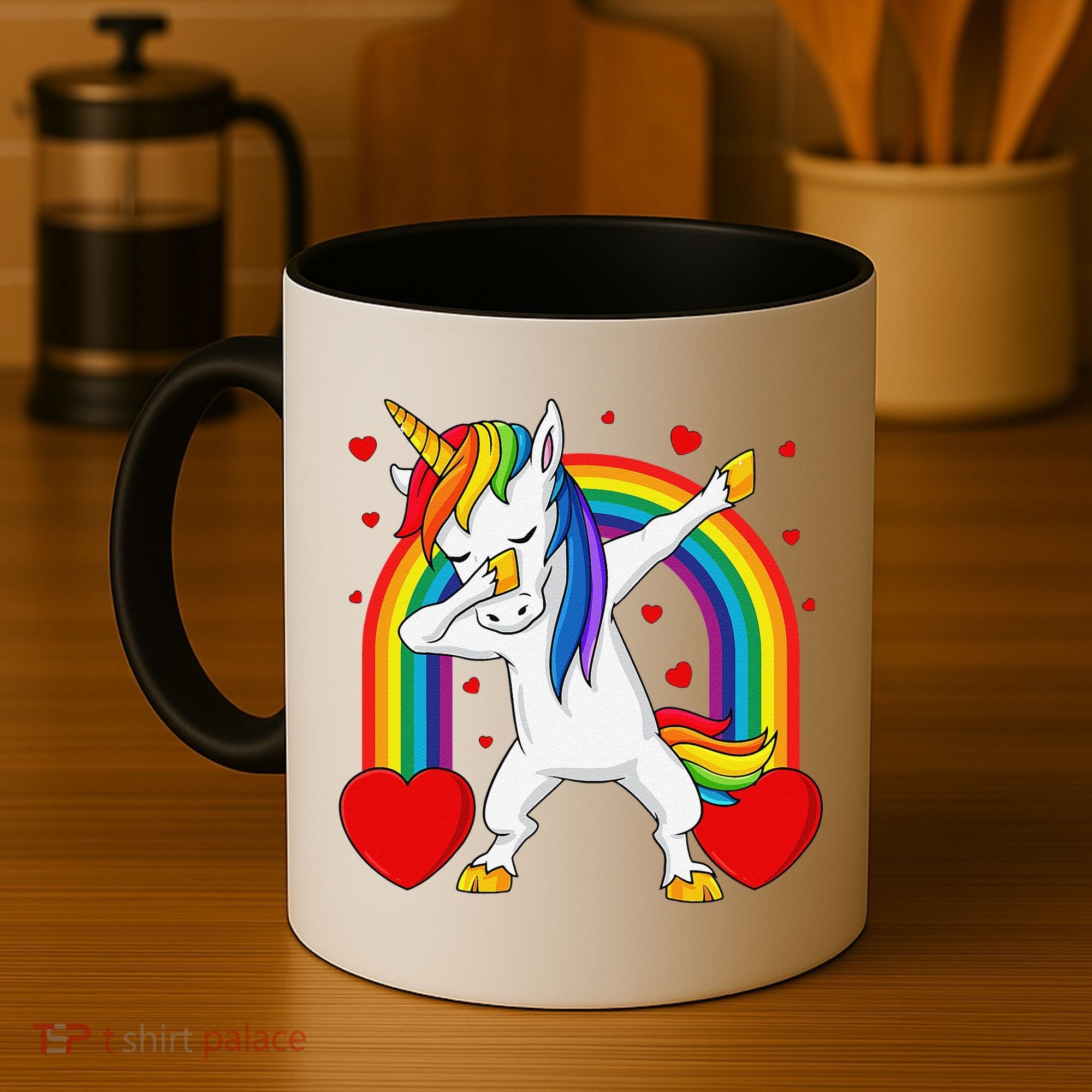 Dabbing Unicorn Hearts Rainbow Valentine's Day Coffee Mug