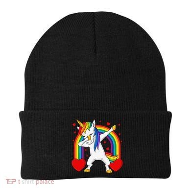Dabbing Unicorn Hearts Rainbow Valentine's Day Beanie