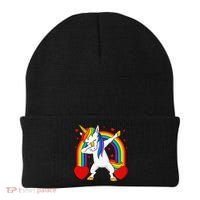 Dabbing Unicorn Hearts Rainbow Valentine's Day Beanie thumb 0