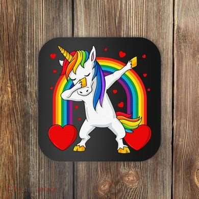 Dabbing Unicorn Hearts Rainbow Valentine's Day Coaster