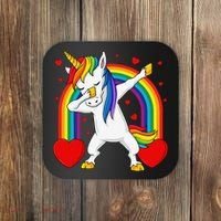 Dabbing Unicorn Hearts Rainbow Valentine's Day Coaster thumb 0