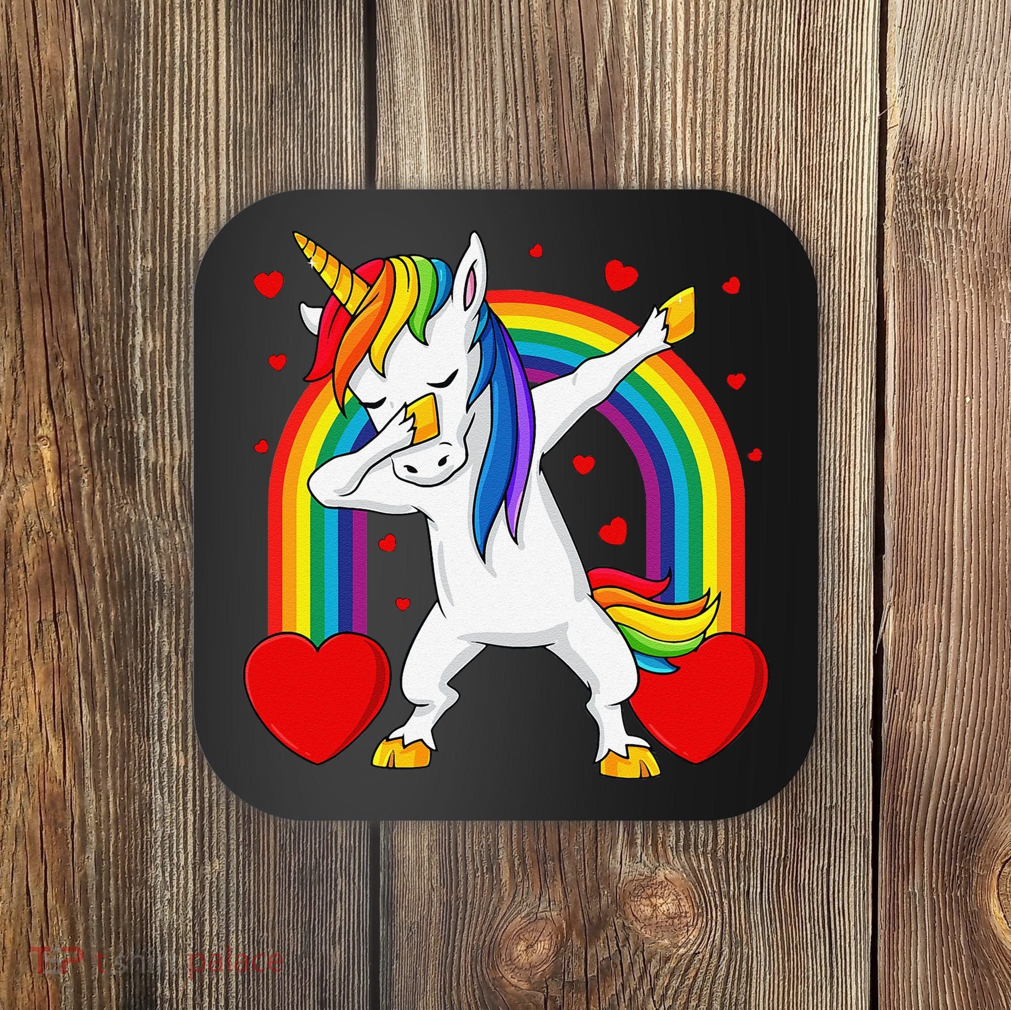 Dabbing Unicorn Hearts Rainbow Valentine's Day Coaster