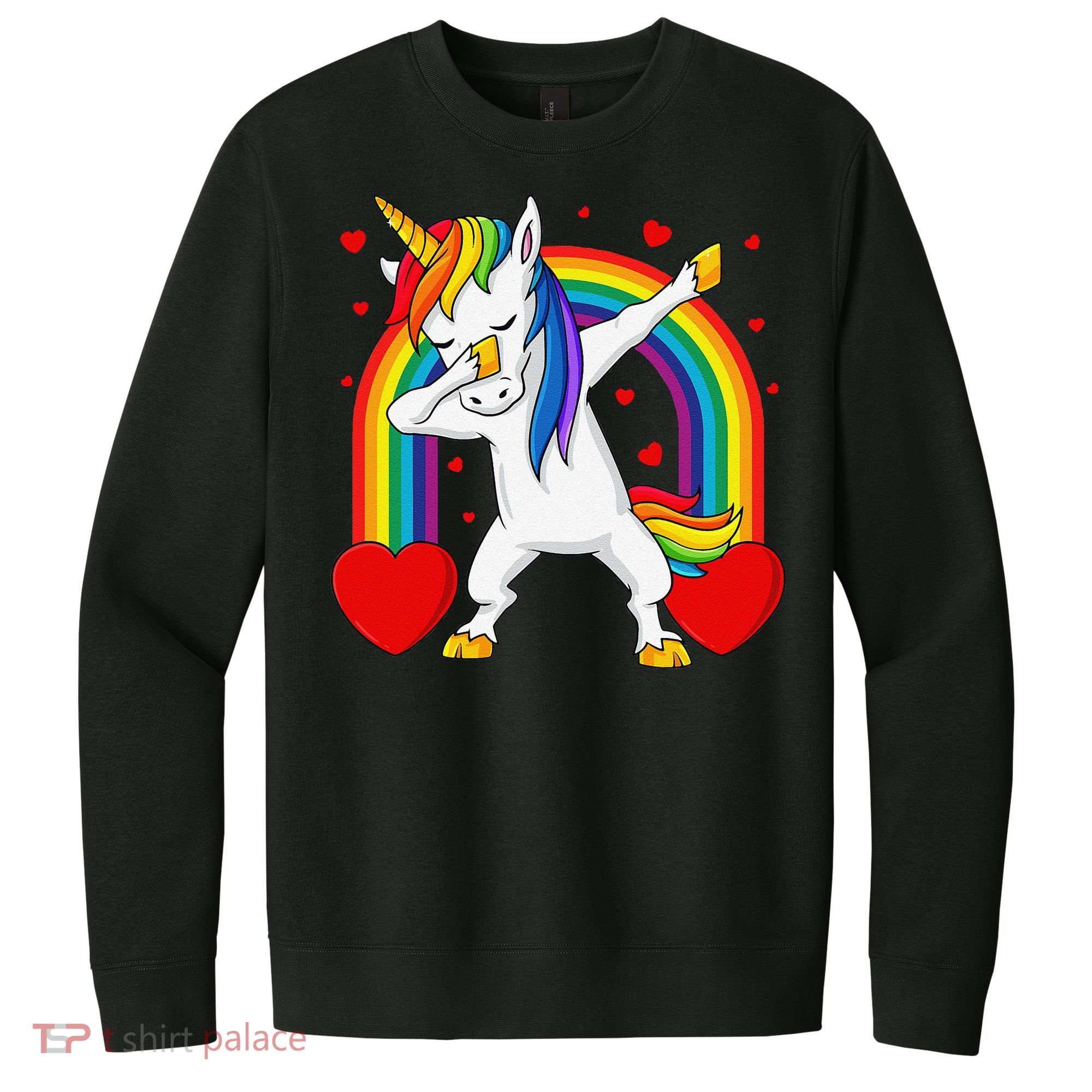 Dabbing Unicorn Hearts Rainbow Valentine's Day V.I.T. Fleece Crew Sweatshirt