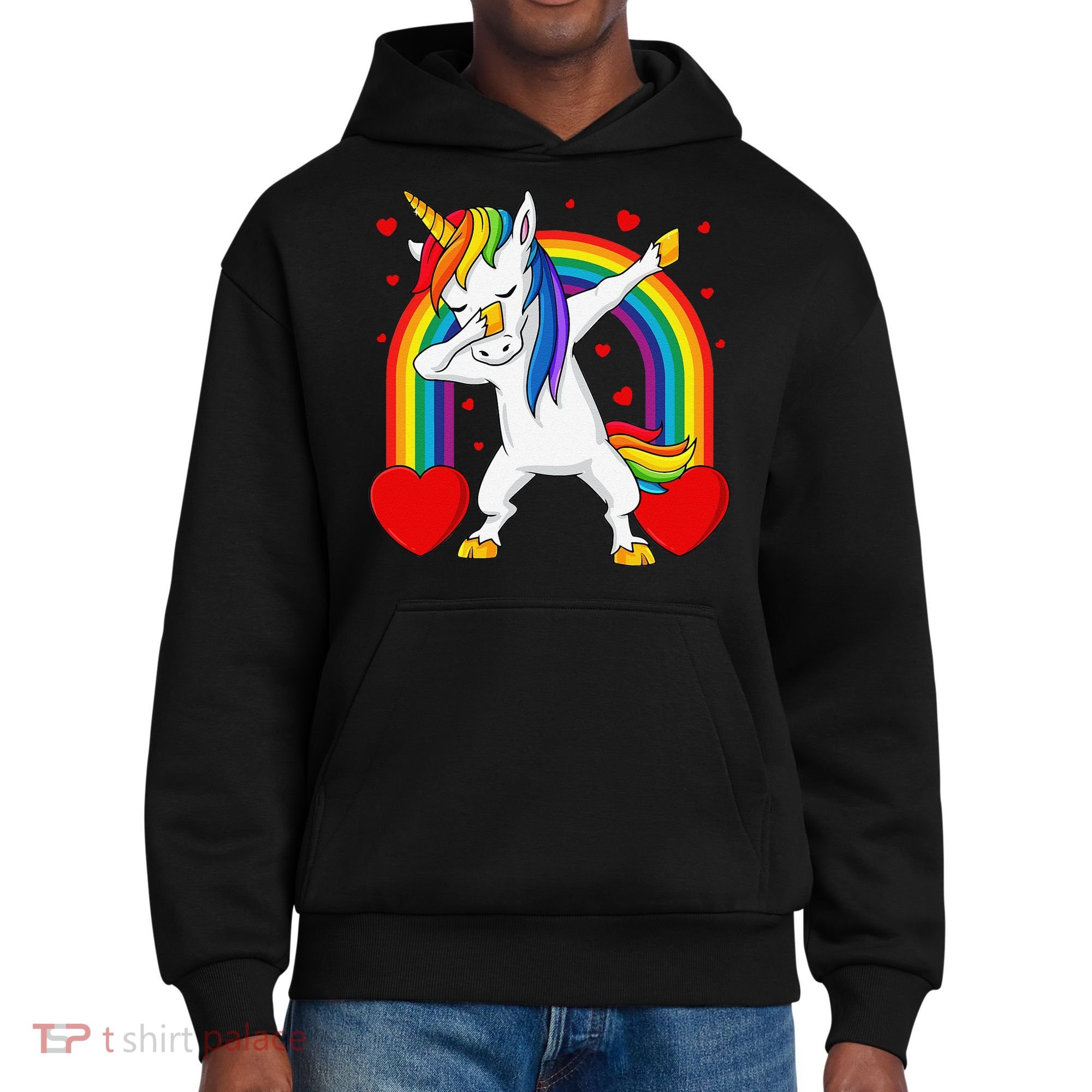Dabbing Unicorn Hearts Rainbow Valentine's Day District V.I.T. Heavyweight Hoodie