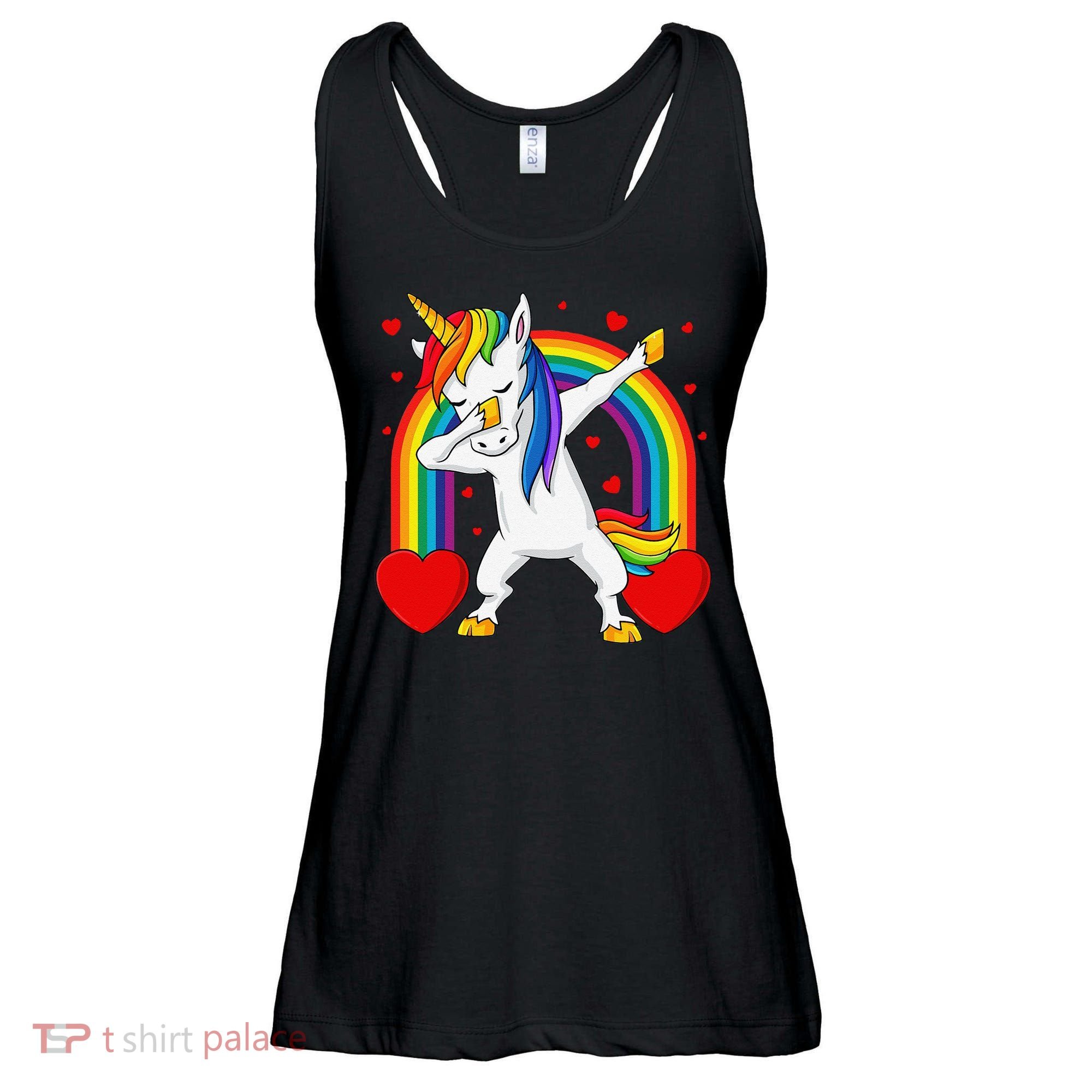 Dabbing Unicorn Hearts Rainbow Valentine's Day Ladies Essential Flowy Tank