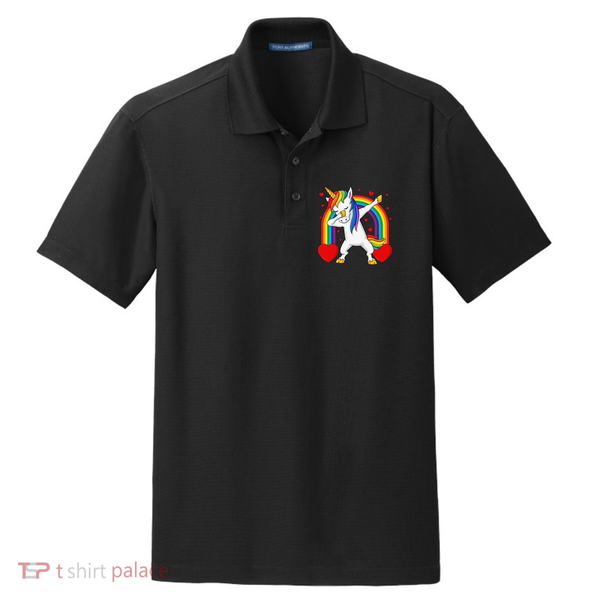 Dabbing Unicorn Hearts Rainbow Valentine's Day Dry Zone Grid Polo