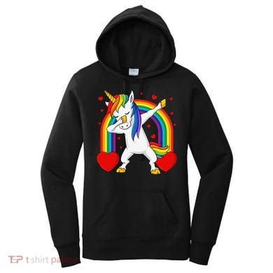 Dabbing Unicorn Hearts Rainbow Valentine's Day Women's Hoodie