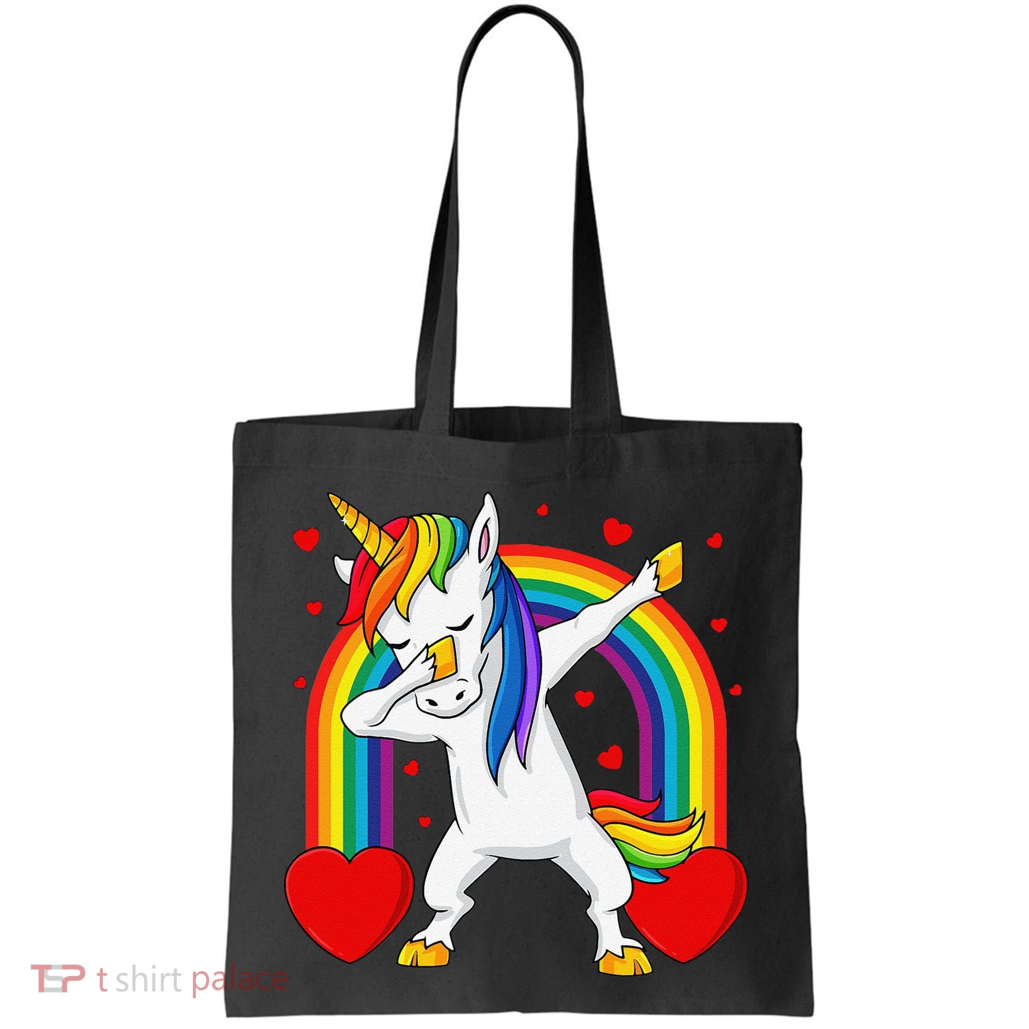Dabbing Unicorn Hearts Rainbow Valentine's Day Tote Bag